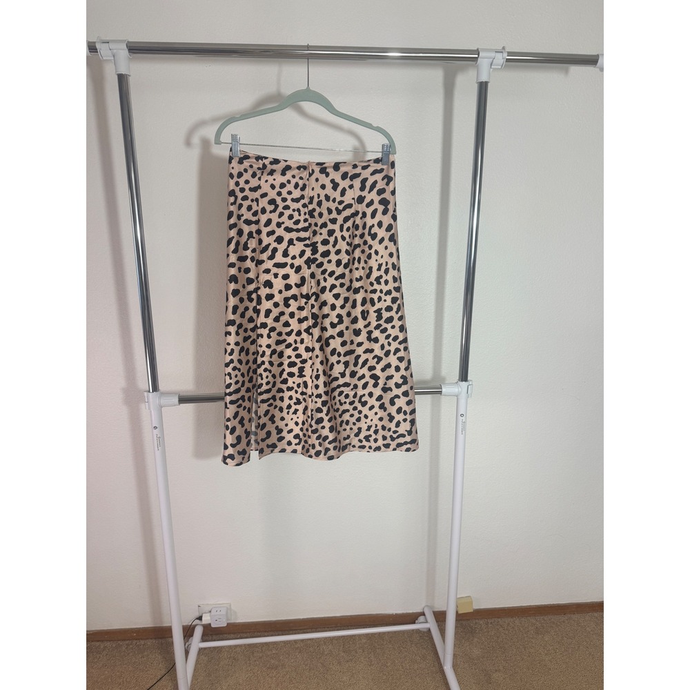 Princess Polly Cheetah Print Satin Midi Skirt Pink Black Size 8 Side Slit